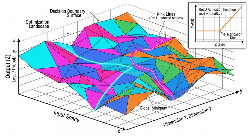 ReLU piecewise linear surface — each flat plate represents one affine region of the network